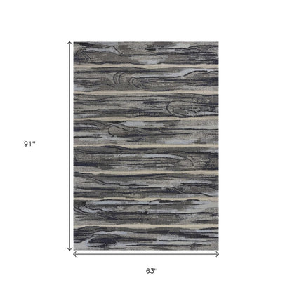 8' X 11' Gray Blue And Black Abstract Area Rug