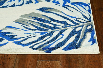 10' X 13' Grey Blue Machine Woven Tropical Leaves Indoor Area Rug