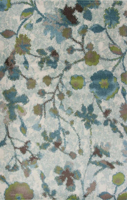 10' X 13' Teal Blue White And Green Floral Vines Area Rug