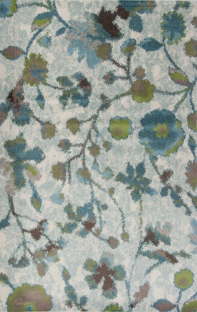 10' X 13' Teal Blue White And Green Floral Vines Area Rug