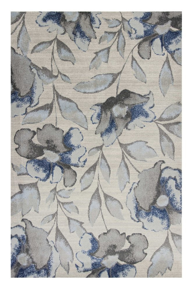 7' X 10' Ivory Blue And Gray Floral Vines Area Rug