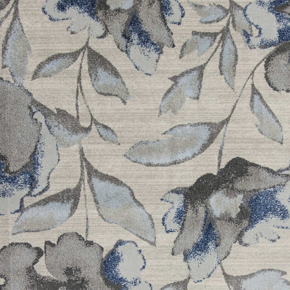7' X 10' Ivory Blue And Gray Floral Vines Area Rug