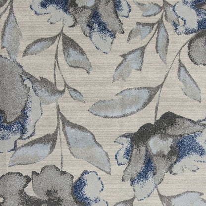 7' X 10' Ivory Blue And Gray Floral Vines Area Rug