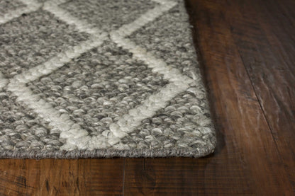 5' X 7' Dark Gray and Ivory Wool Diamond Hand Woven Berber Area Rug