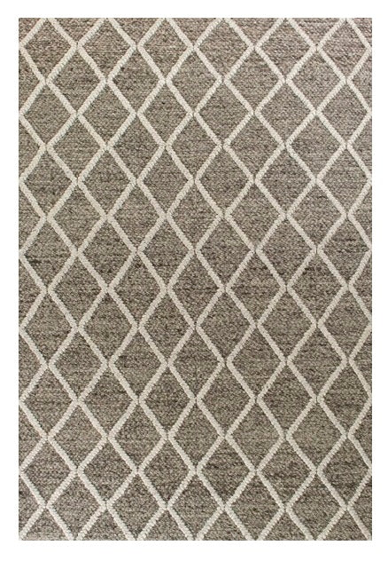 5' X 7' Dark Gray and Ivory Wool Diamond Hand Woven Berber Area Rug