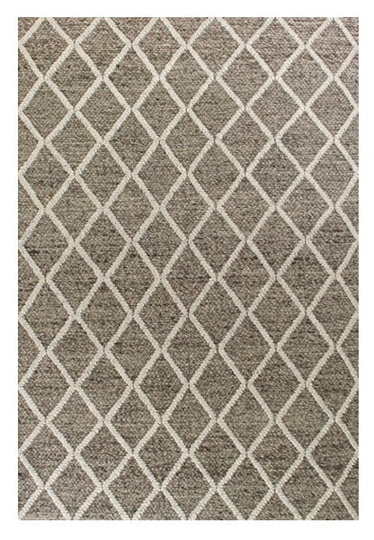 5' X 7' Dark Gray and Ivory Wool Diamond Hand Woven Berber Area Rug