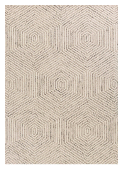 5' X 7' Ivory Geometric Hexagon Wool Indoor Area Rug