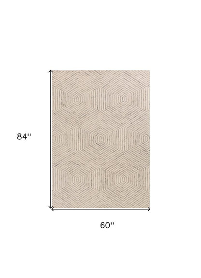 9' X 12' Sand Beige Wool Geometric Hand Tufted Area Rug