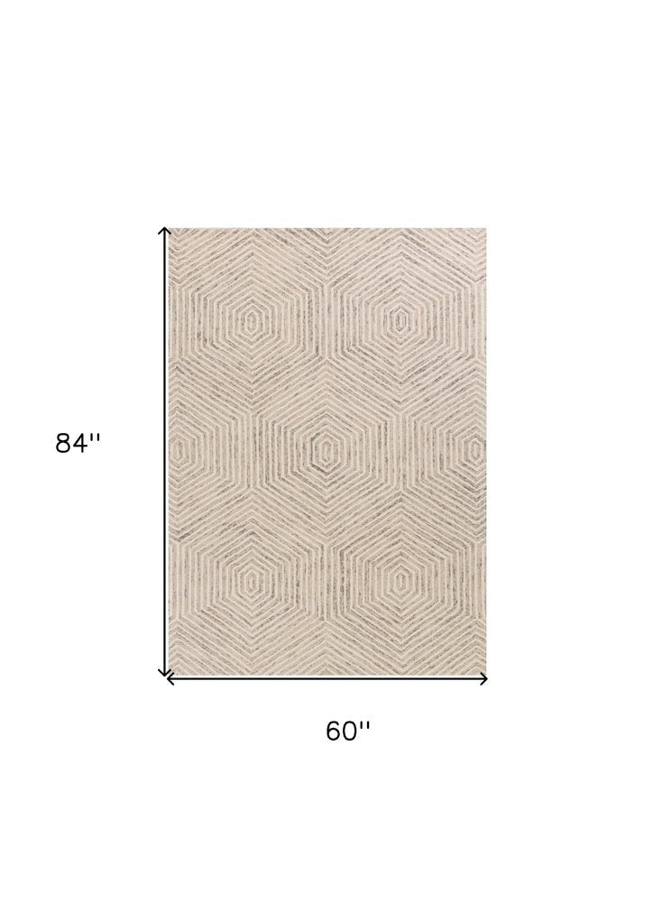 9' X 12' Sand Beige Wool Geometric Hand Tufted Area Rug