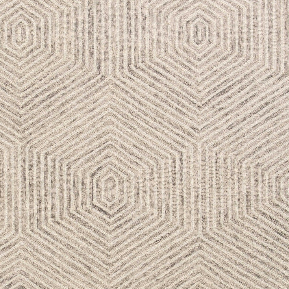 5' X 7' Ivory Geometric Hexagon Wool Indoor Area Rug