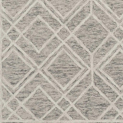 5' X 7' Sand Beige And Ivory Wool Geometric Hand Hooked Area Rug