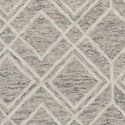 5' X 7' Sand Beige And Ivory Wool Geometric Hand Hooked Area Rug