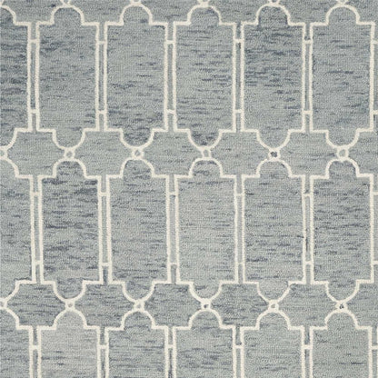 8' X 10' Slate Blue And Ivory Wool Geometric Hand Tufted Area Rug