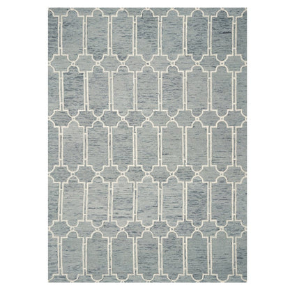 5' X 7' Slate Blue And Ivory Wool Geometric Hand Tufted Area Rug