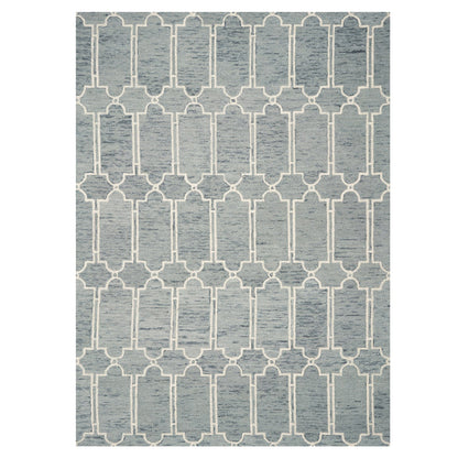 8' X 10' Slate Blue And Ivory Wool Geometric Hand Tufted Area Rug