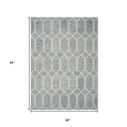 8' X 10' Slate Blue And Ivory Wool Geometric Hand Tufted Area Rug