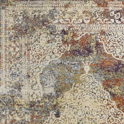 5' X 8' Ivory Blue And Orange Medallion Area Rug
