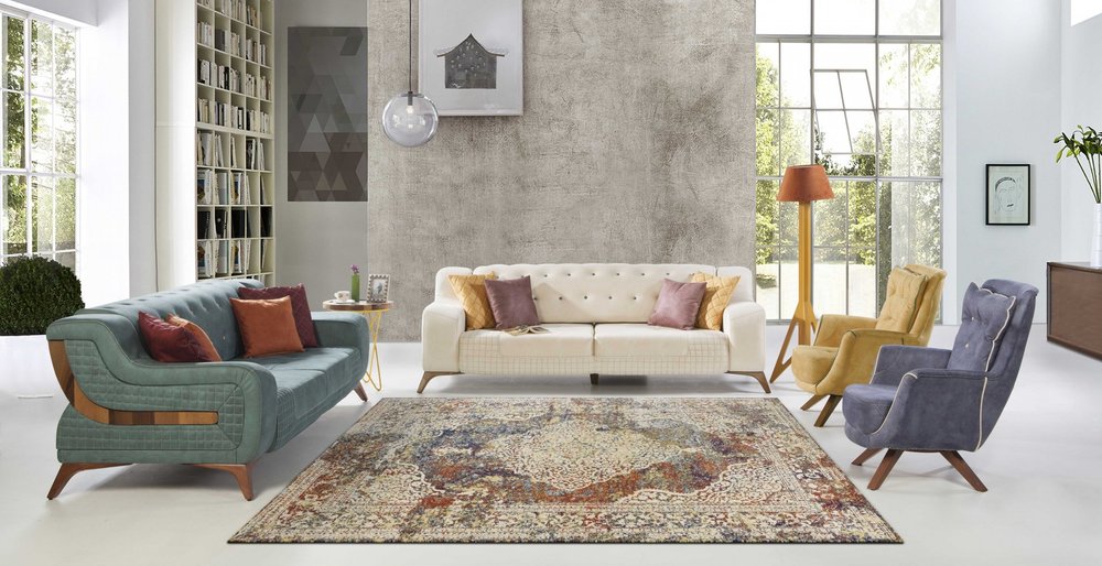 5' X 8' Ivory Blue And Orange Medallion Area Rug
