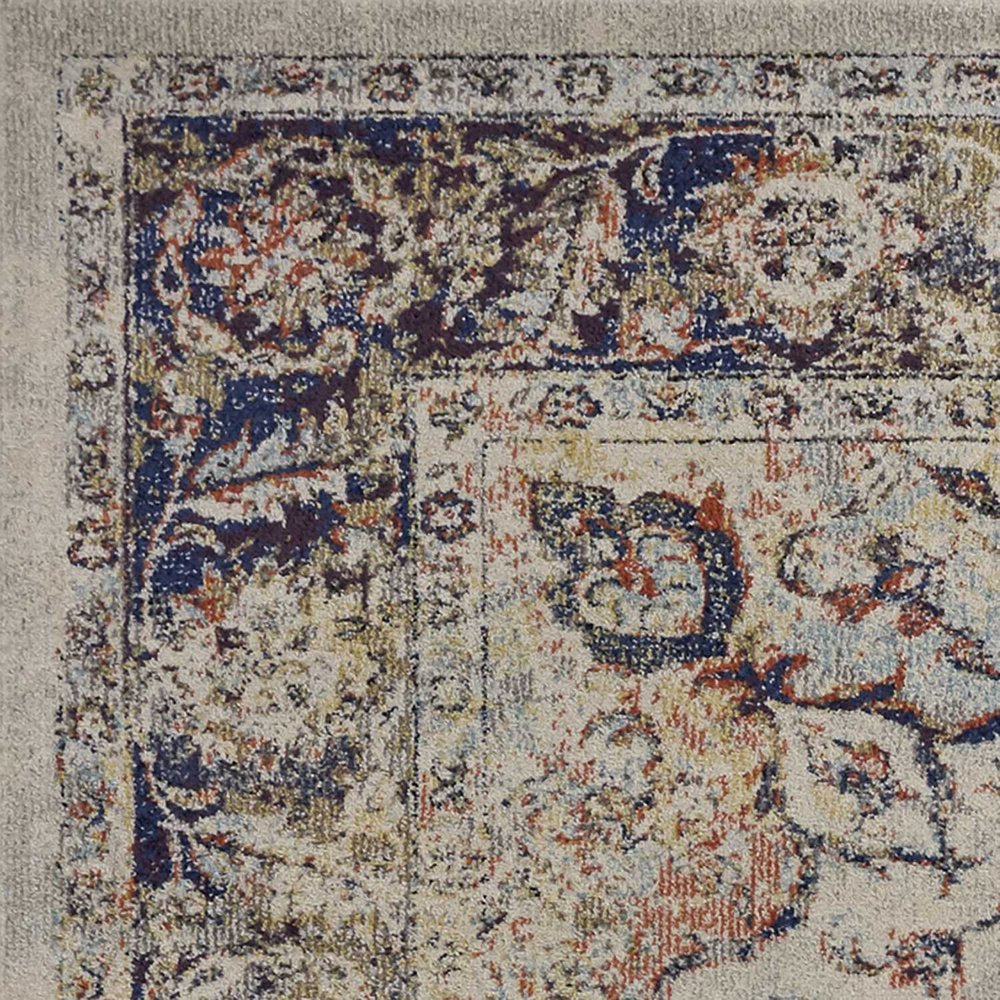5' X 8' Ivory Blue And Orange Medallion Area Rug