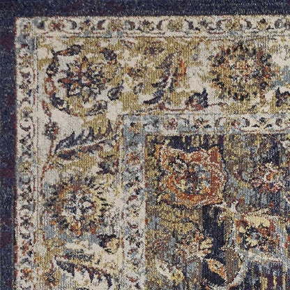 5' X 8' Navy Blue Gold And Ivory Medallion Area Rug