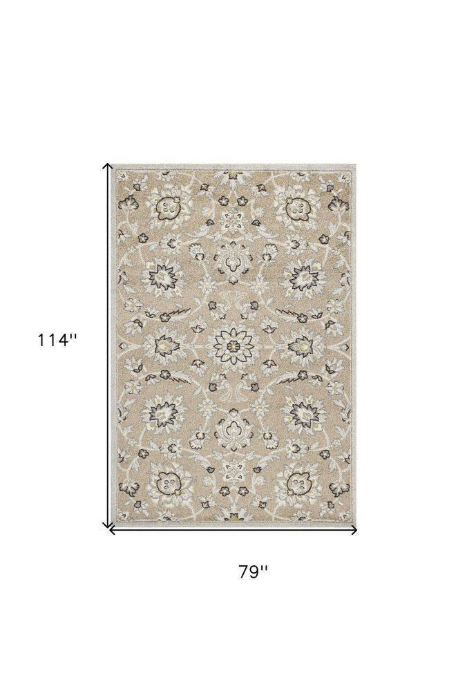 5' X 8' Gray And Ivory Floral Indoor Outdoor Area Rug