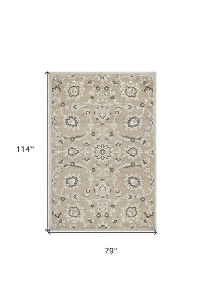 5' X 8' Gray And Ivory Floral Indoor Outdoor Area Rug