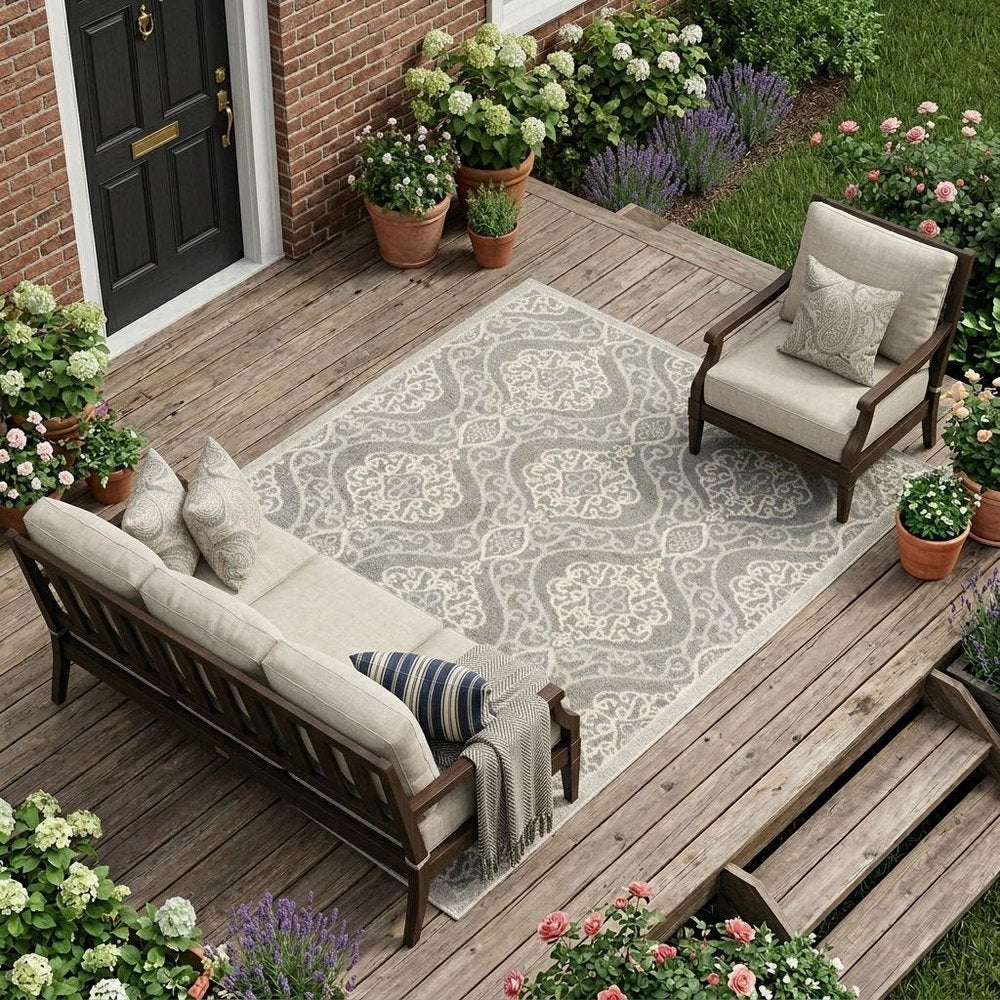 5' X 8' Silver Moroccan Indoor Outdoor Area Rug