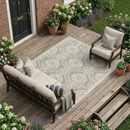 5' X 8' Silver Moroccan Indoor Outdoor Area Rug