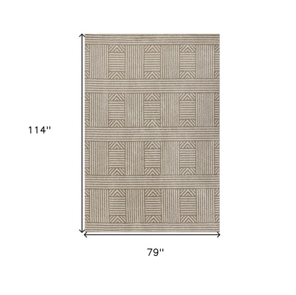 5' X 8' Beige and Ivory Geometric Indoor Outdoor Area Rug