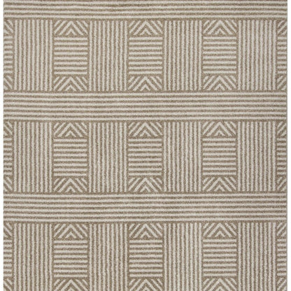 3' X 5' Beige And Ivory Geometric Indoor Outdoor Area Rug