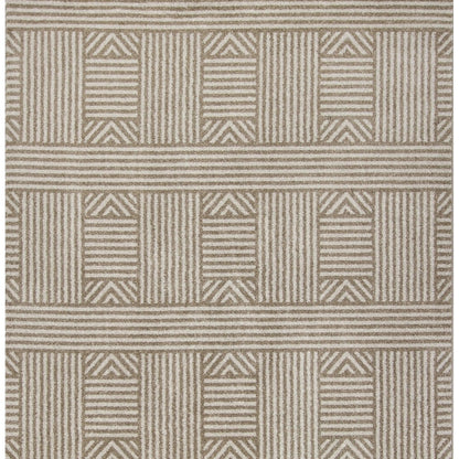 5' X 8' Beige and Ivory Geometric Indoor Outdoor Area Rug