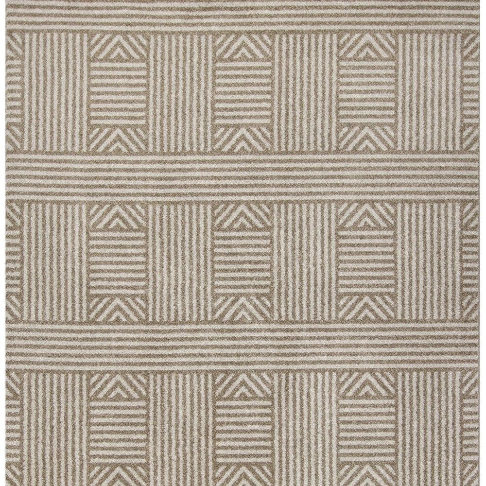 5' X 8' Beige and Ivory Geometric Indoor Outdoor Area Rug