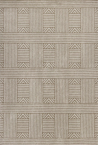 7' X 9' Beige And Ivory Geometric Indoor Outdoor Area Rug