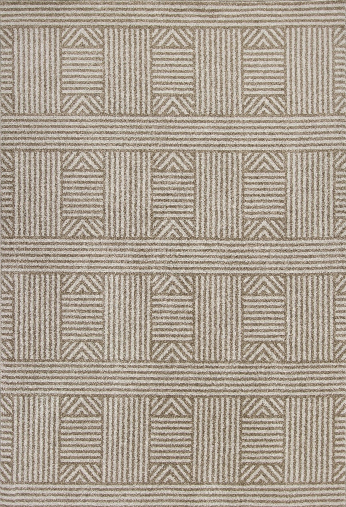 5' X 8' Beige and Ivory Geometric Indoor Outdoor Area Rug