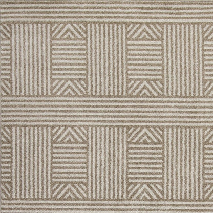 5' X 8' Beige And Ivory Geometric Indoor Outdoor Area Rug