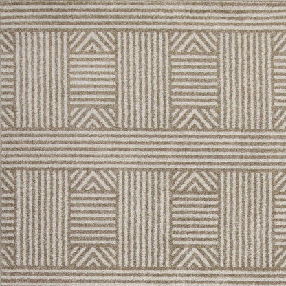 5' X 8' Beige and Ivory Geometric Indoor Outdoor Area Rug