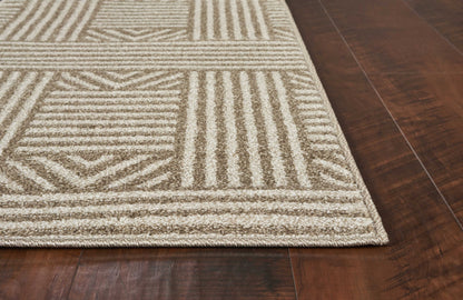 5' X 8' Beige and Ivory Geometric Indoor Outdoor Area Rug