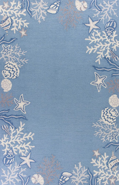 8' X 10' Blue Gray And White Fish and Coral Hand Tufted Area Rug