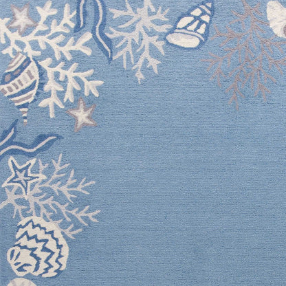 5' X 8' Blue Gray And White Fish and Coral Hand Tufted Area Rug