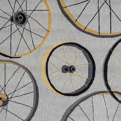 8' X 10' Gray Hand Hooked Wheels Area Rug