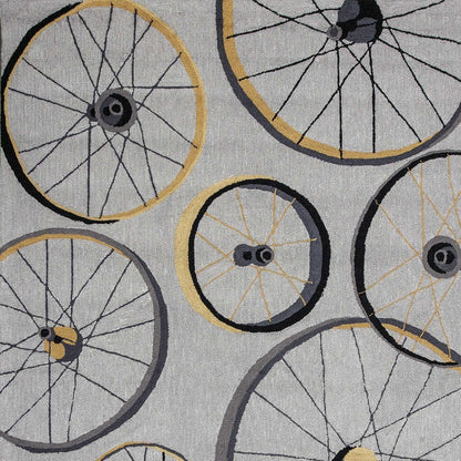 8' X 10' Gray Hand Hooked Wheels Area Rug