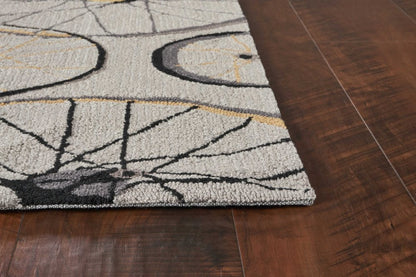 5' X 8' Gray Black And Yellow Abstract Geometric Hand Hooked Area Rug