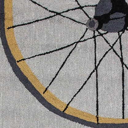 8' X 10' Gray Hand Hooked Wheels Area Rug