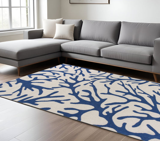 2' X 3' Ivory And Blue Coral Hand Tufted Area Rug