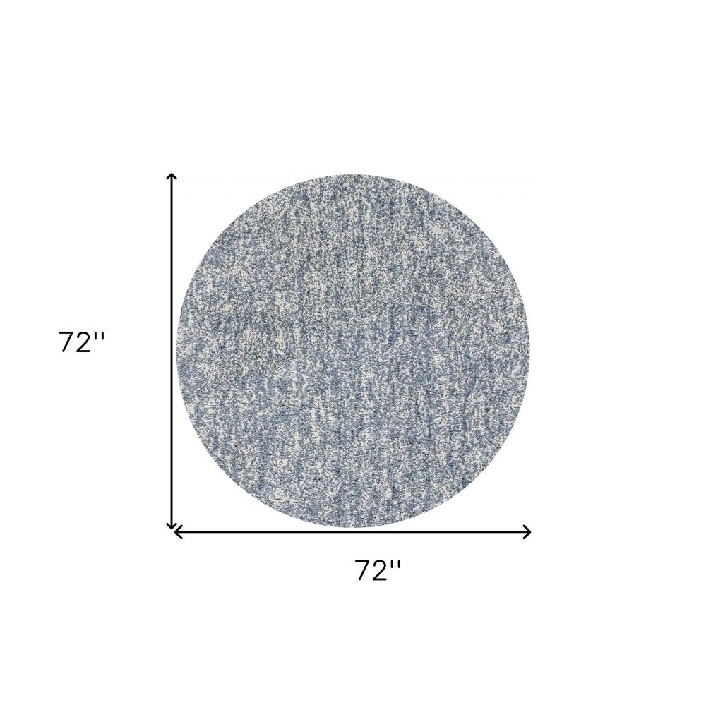 8' Slate Blue And Ivory Abstract Hand Woven Round Rug