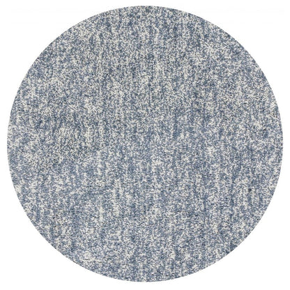 8' Slate Blue And Ivory Abstract Hand Woven Round Rug
