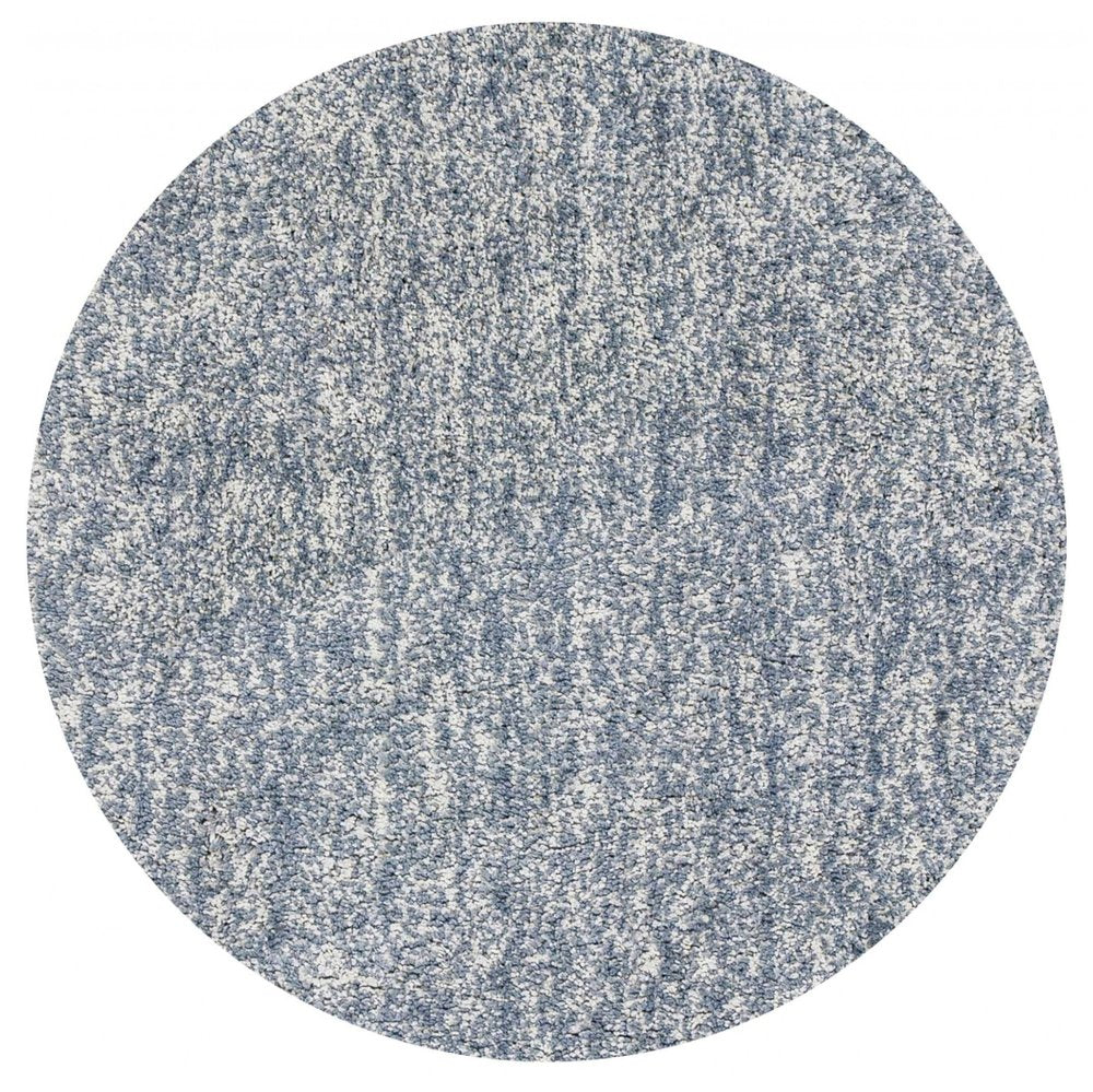8' Slate Blue And Ivory Abstract Hand Woven Round Rug