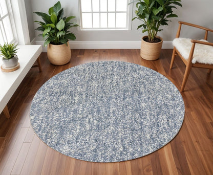 8' Slate Blue And Ivory Abstract Hand Woven Round Rug