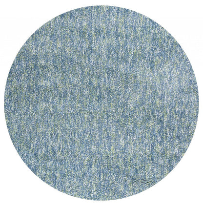8' Blue And White Abstract Hand Woven Round Rug