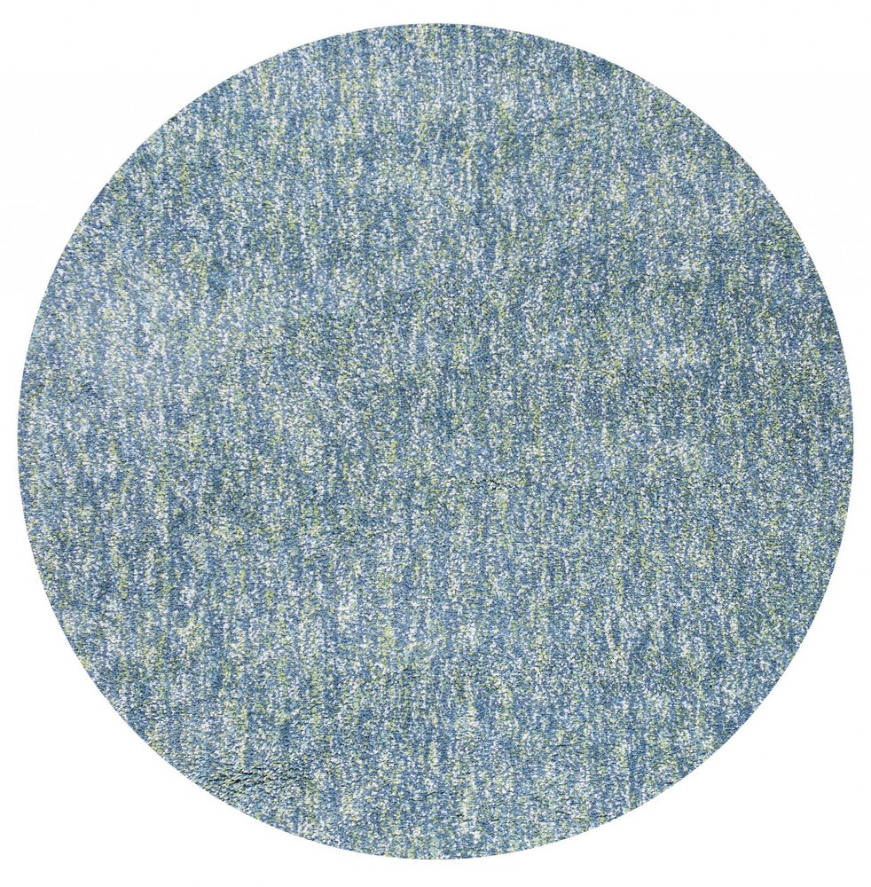 8' Blue And White Abstract Hand Woven Round Rug